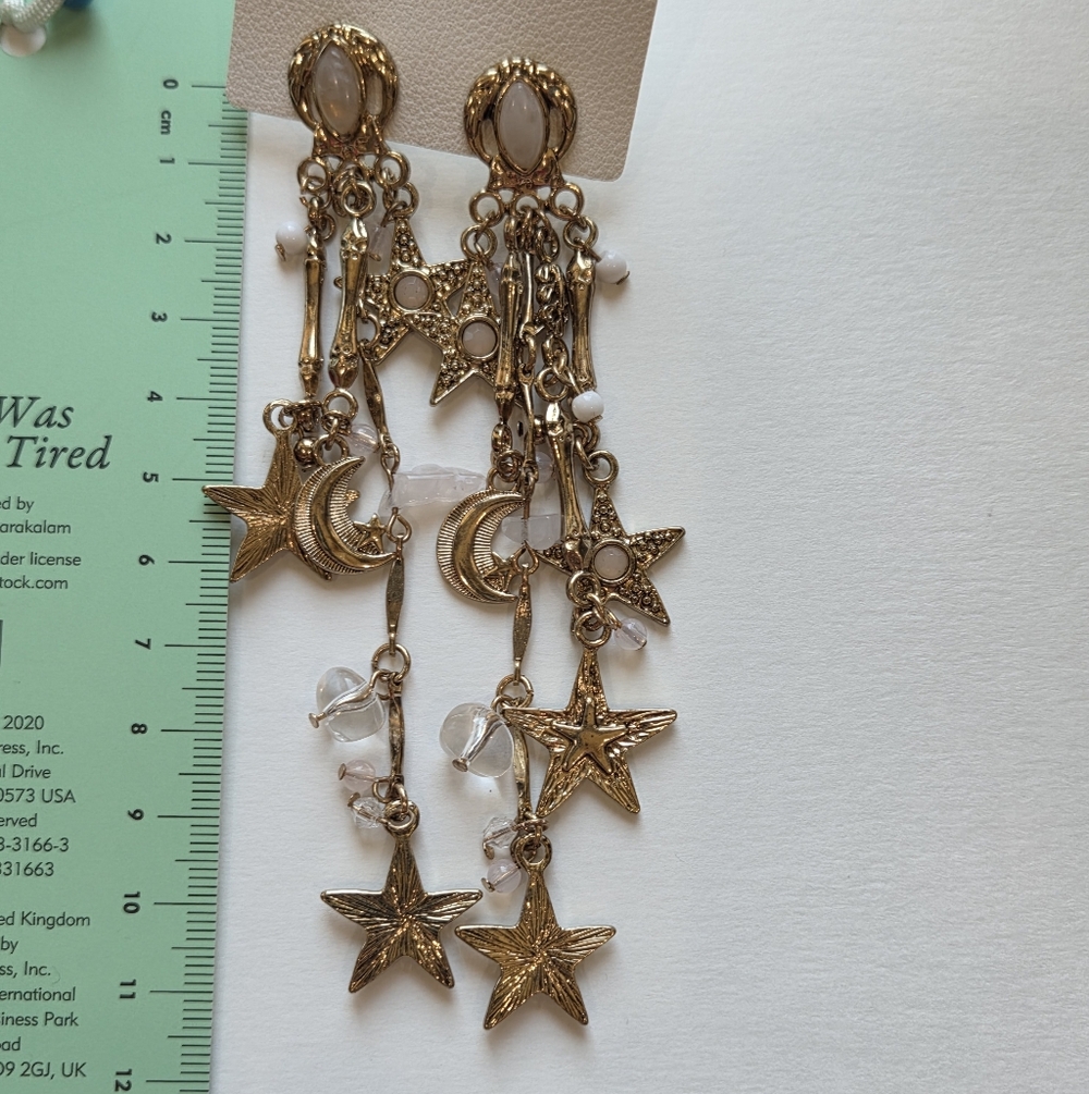 Free People Gold Star and Moon Dangle Earrings - Picture 2 of 3